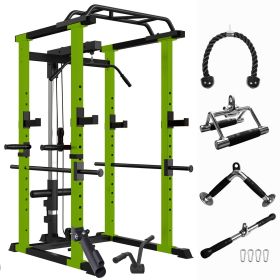 Green Multi-functional Power Cage, Home Adjustable Pullup Squat Rack 1000Lbs Capacity Comprehensive Fitness Barbell Rack
