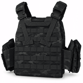 Adjustable Weighted Training Vest with Weight Pockets, Modular Workout Vest with Detachable Pouches and Breathable Padding for Fitness (Color: BLACK Camo)
