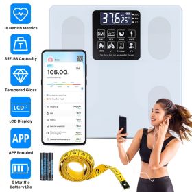 Smart Digital Scale For Body Weight High Accuracy BMI Weight Scale Full Body Composition Analysis Sync with APP 4mm Tempered Glass 397LBS Capacit (Color: White)